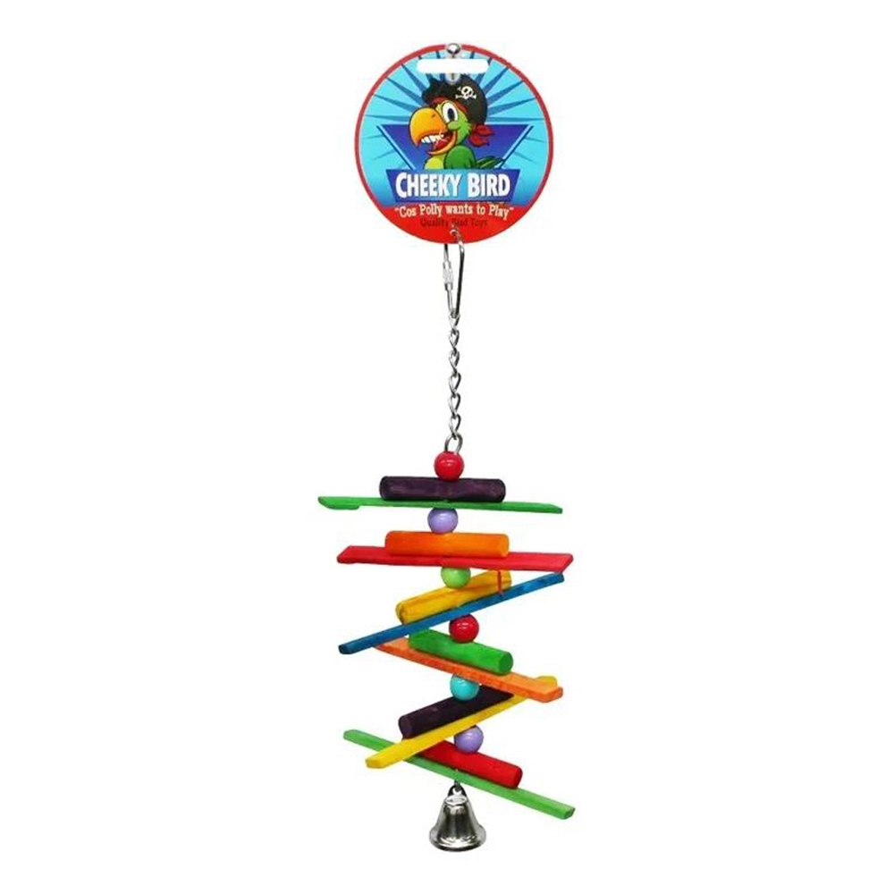 Cheeky Bird Spiral Sticks Hanging Wooden Bird Toy W/ Bell Small