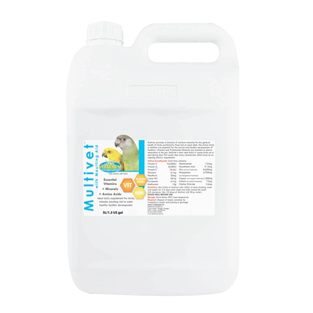 Vetafarm Multivet Liquid With Moulting Aid Daily Supplement For Birds 5L